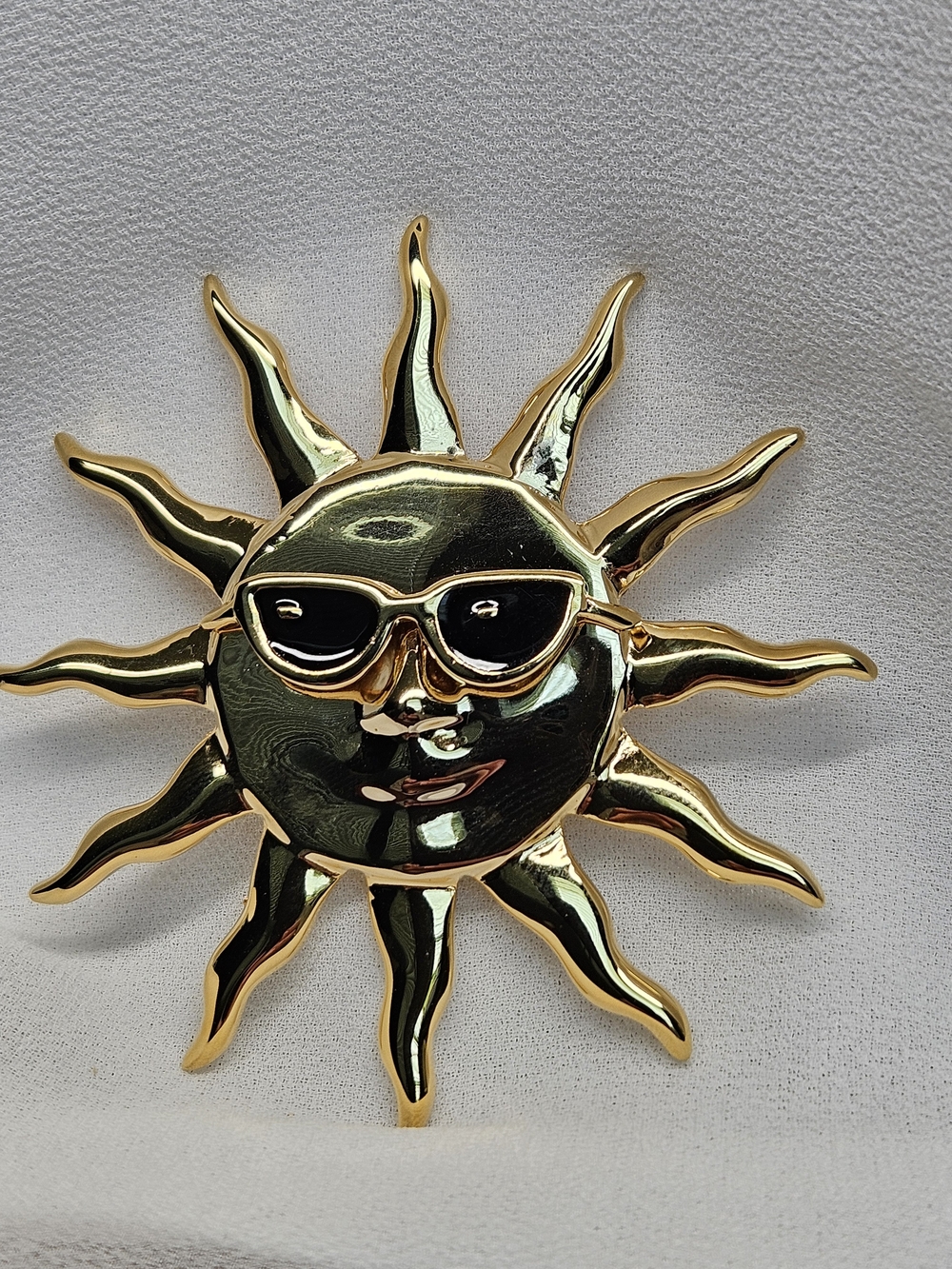 Gold Sun Face with Sunglasses Brooch - Unbranded